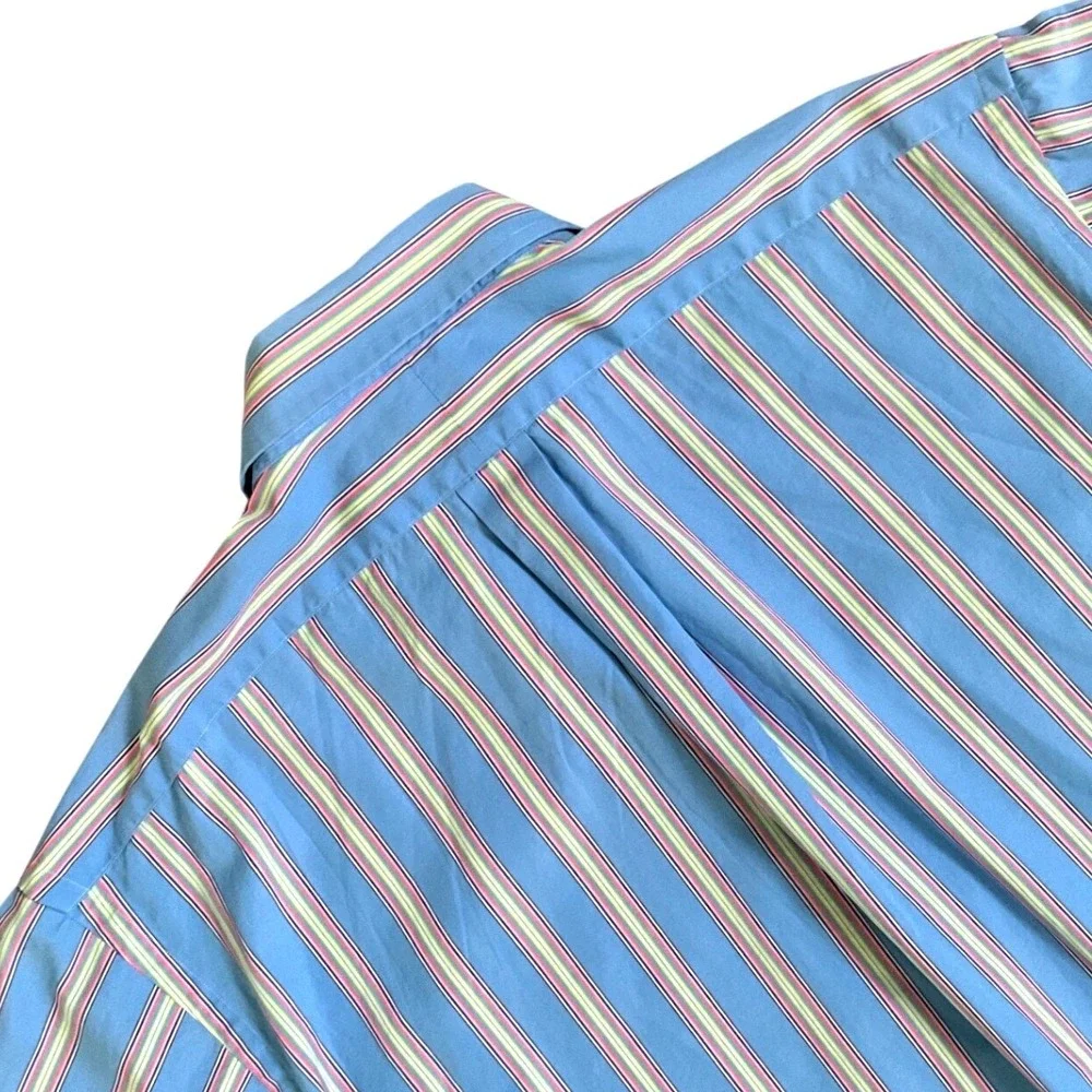 Ralph Lauren Classic Fit Blue Multicolor Stripe Button Down Shirt Mens 16.5 L